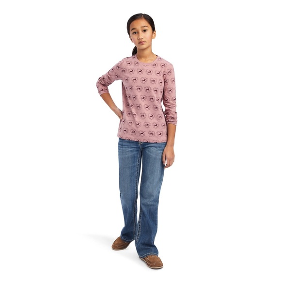 Ariat Girls Pink Heart and Horses Long Sleeve Organic Cotton Tee Shirt-NWT-SZ Lg - Picture 6 of 6